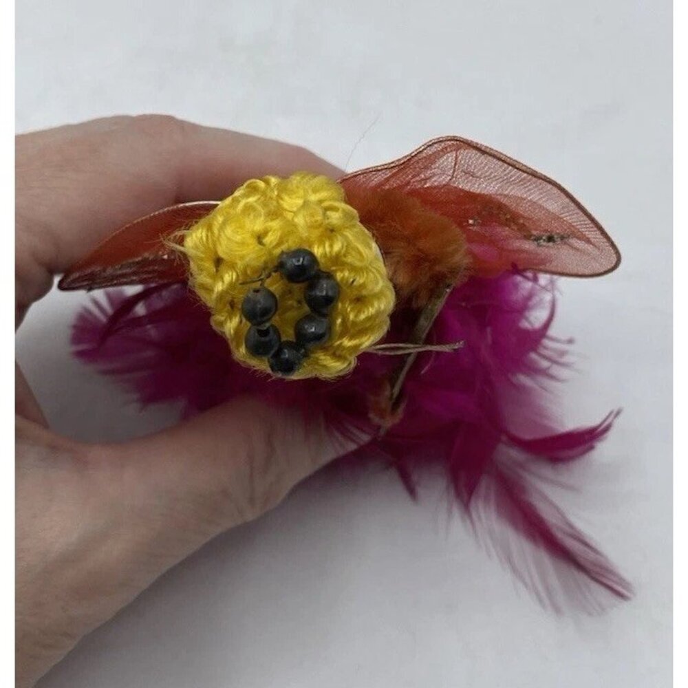 Vintage Feather Angel Hot Pink Christmas Holiday 5 " Cardboard Violin Kitsch MCM - Picture 6 of 16